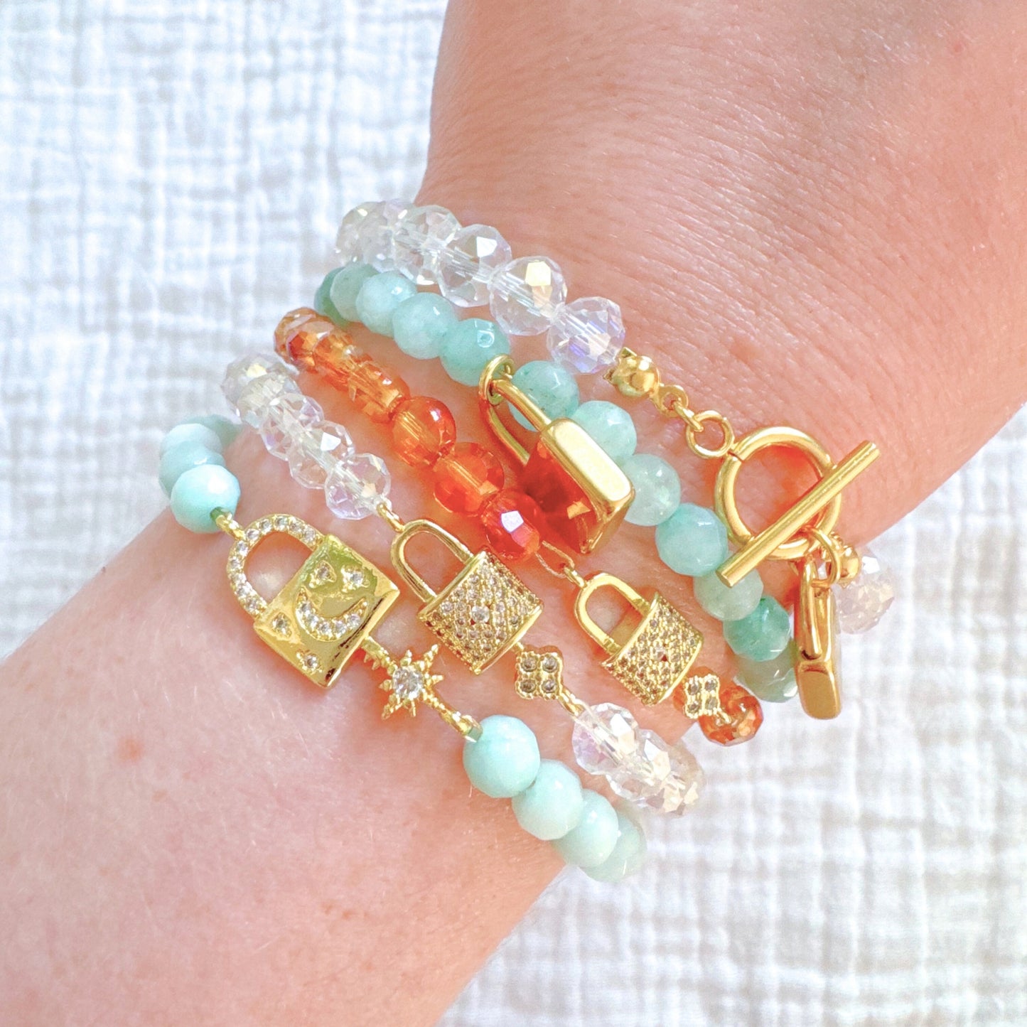 Sabrina Sparkle Lock Gemstone Bracelet | Gold