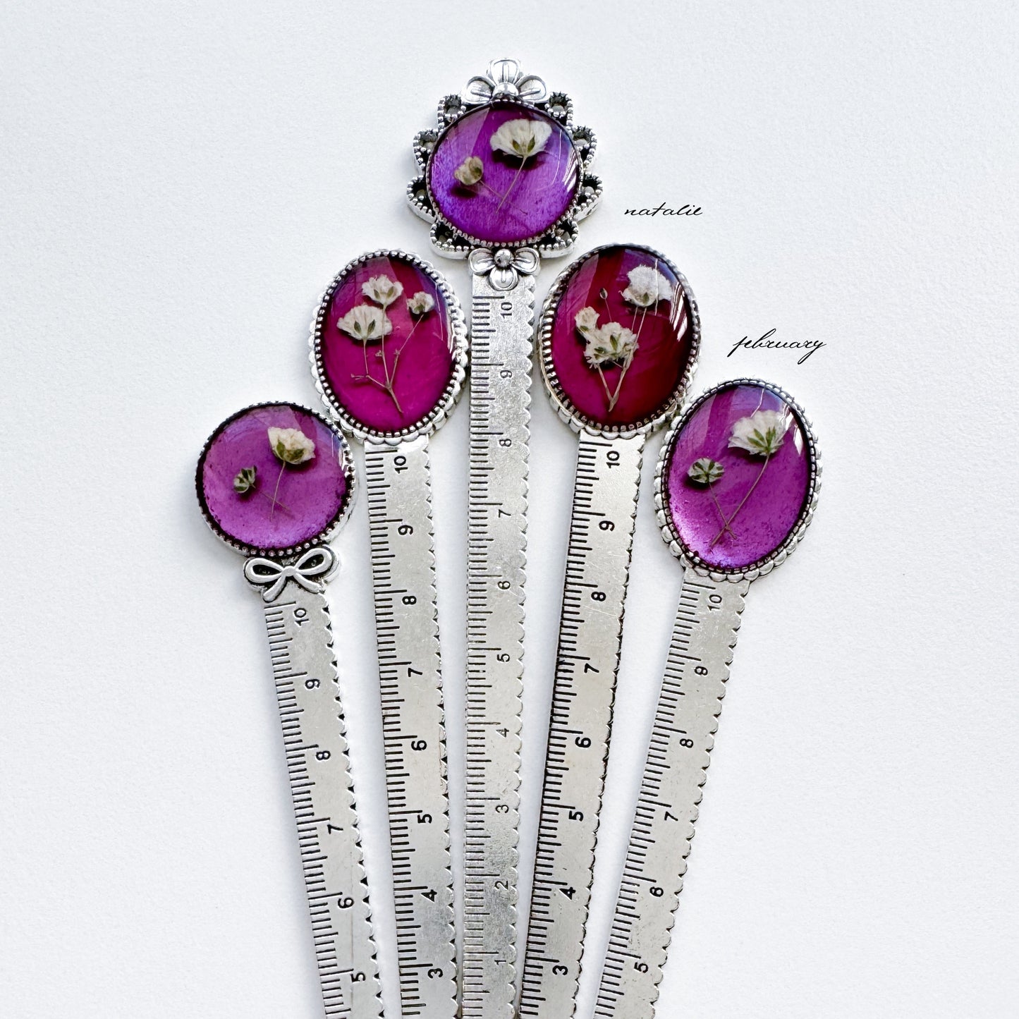 Natalie Pressed Flower Bookmark | Silver