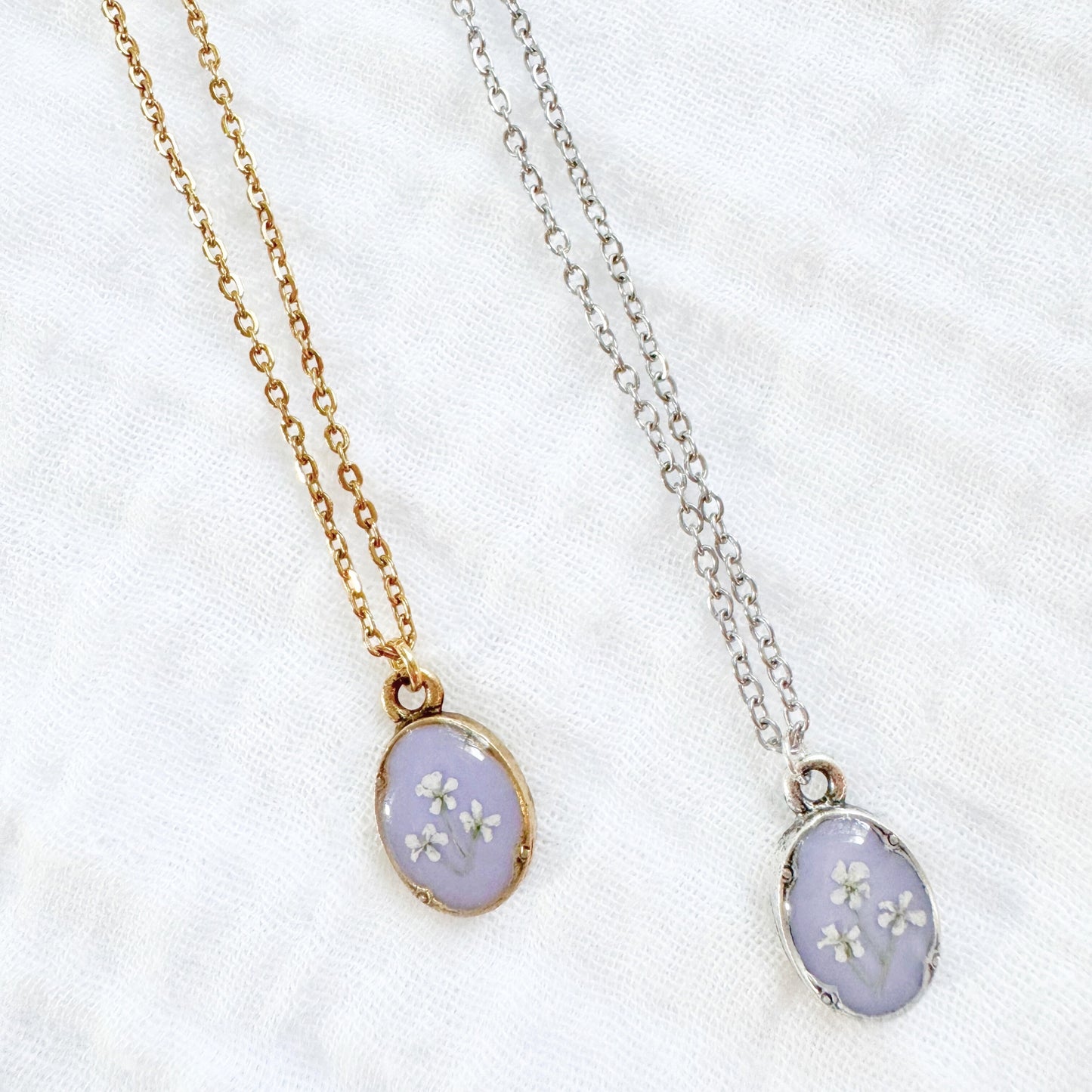 Violet Mini Ornate Pressed Flower Necklace | Silver