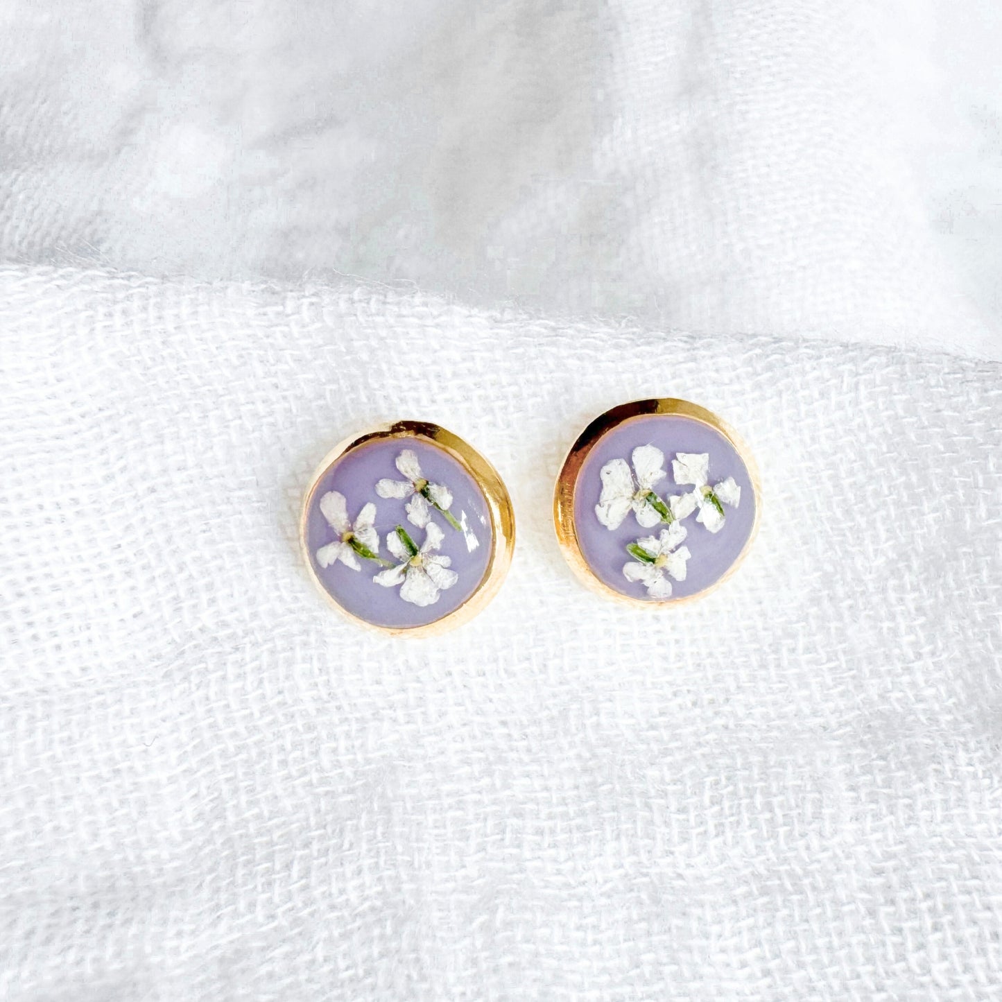 Violet Pressed Flower Earrings | Gold