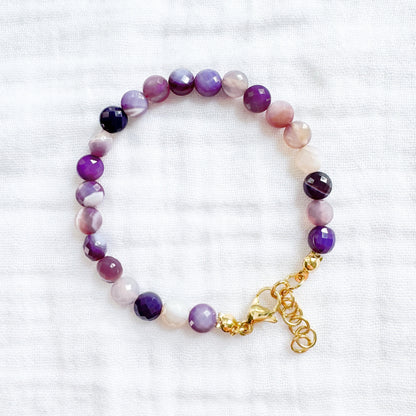 Purple Agate Gemstone Bracelet | Gold