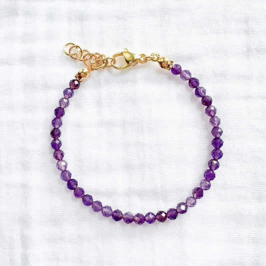 Amethyst Gemstone Stacking Bracelet | February Birthstone, Gold