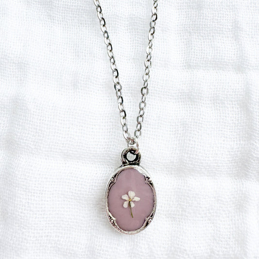 Anna Mini Ornate Pressed Flower Necklace | Silver