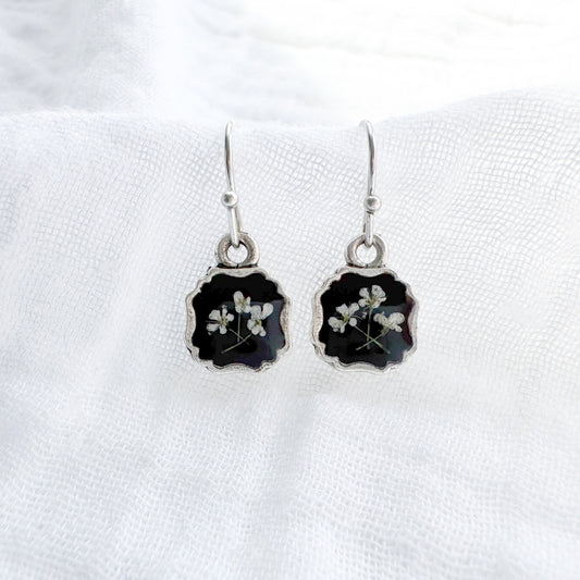 Anne Pressed Flower Drop Earrings | Silver