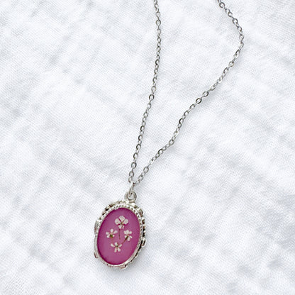 *Custom* Anneli Ornate Pressed Flower Necklace | Silver