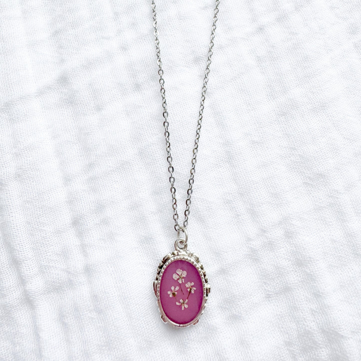 *Custom* Anneli Ornate Pressed Flower Necklace | Silver
