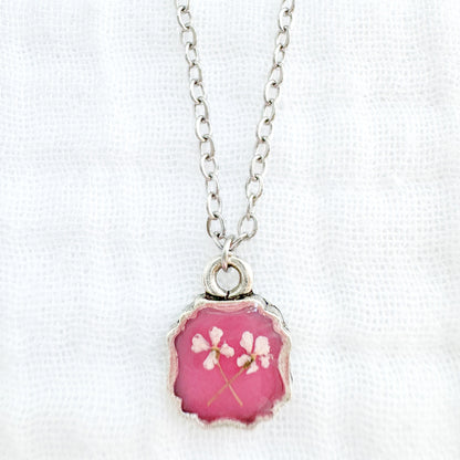 Aurora Mini Frame Pressed Flower Necklace | Silver