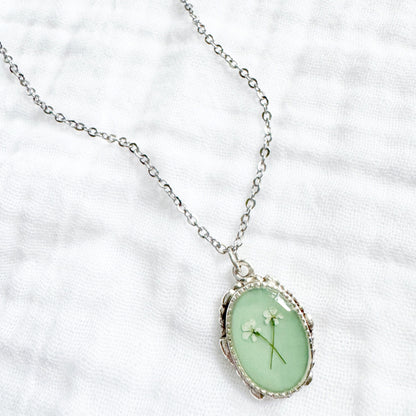 *Custom* Best Friends Ornate Pressed Flower Necklace | Silver