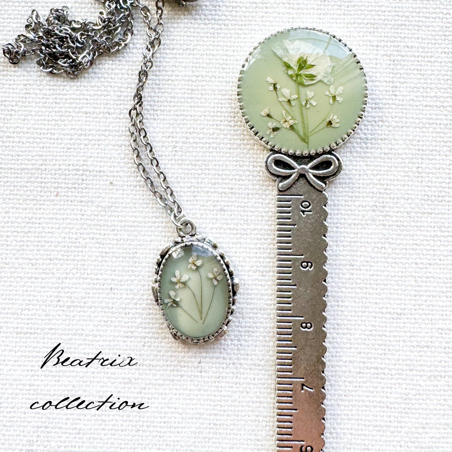 Beatrix Pressed Flower Bookmark | Silver