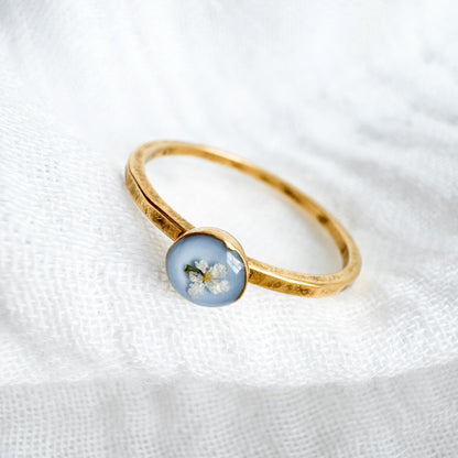 *Custom* Something Blue Pressed Flower Ring | Gold or Silver