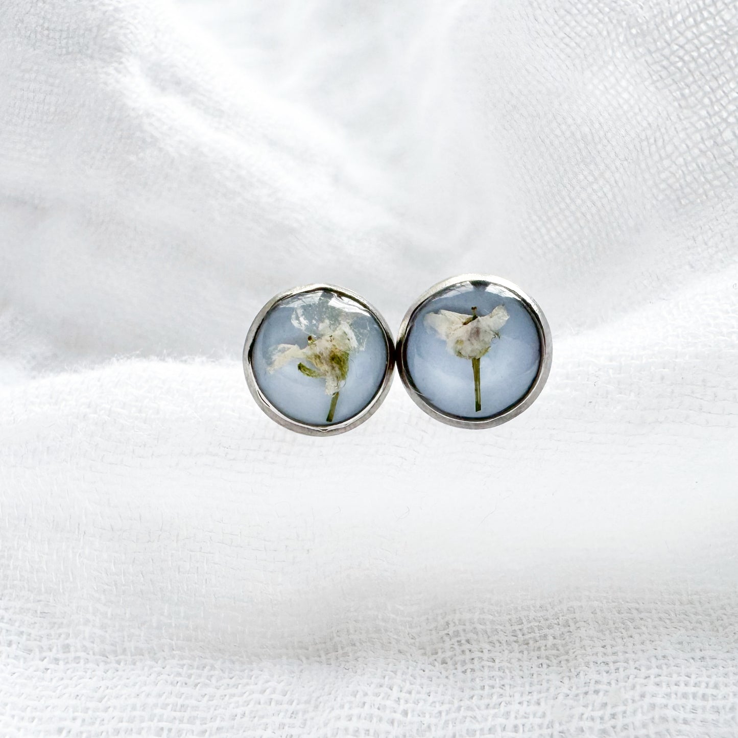 *Custom* Something Blue Pressed Flower Earrings | Gold or Silver