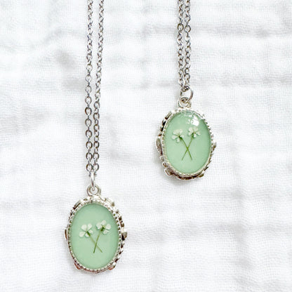 *Custom* Best Friends Ornate Pressed Flower Necklace | Silver