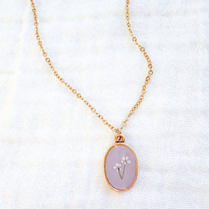 Bettina Classic Oval Pressed Flower Necklace | Gold