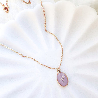 Bettina Classic Oval Pressed Flower Necklace | Gold