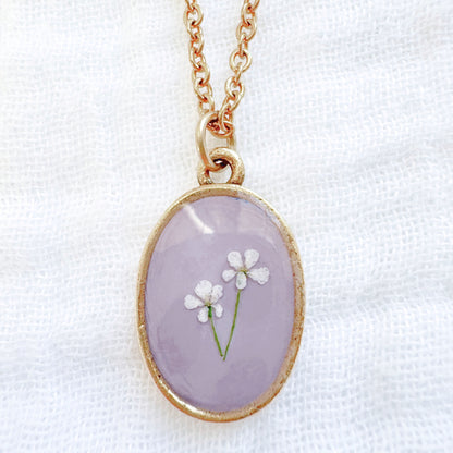 Bettina Classic Oval Pressed Flower Necklace | Gold