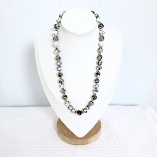 Black Fire Agate Gemstone Necklace | Gold
