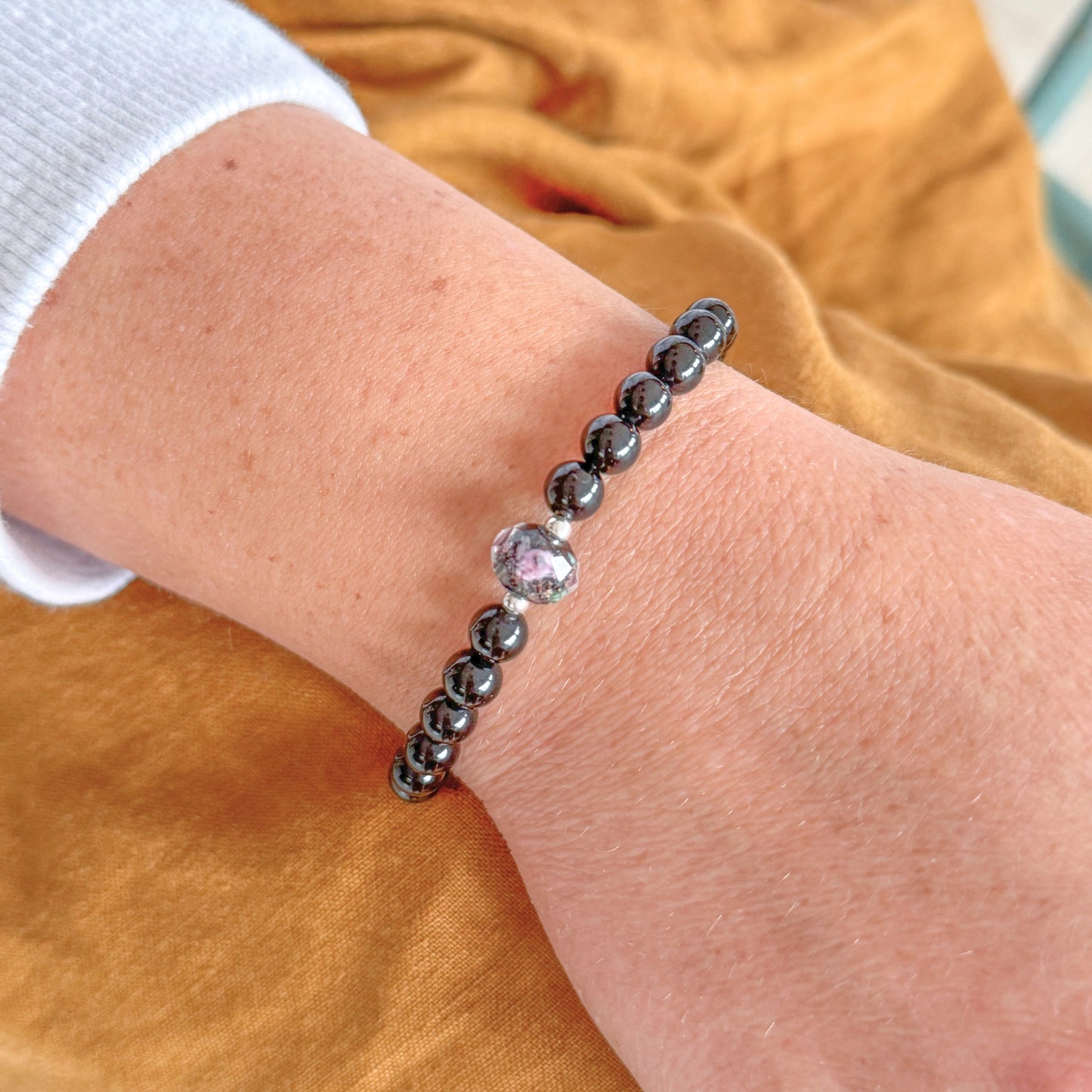 Obsidian Rose Bracelet | Silver