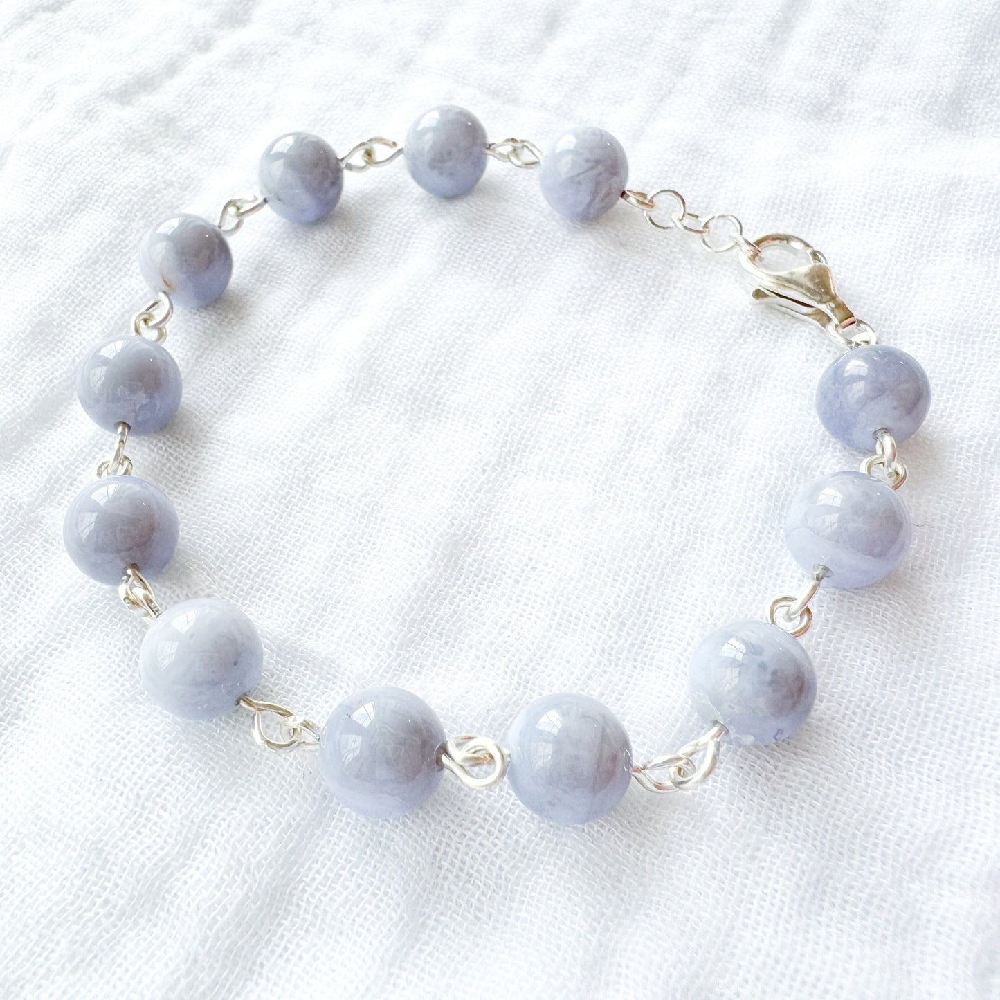 Blue Lace Agate Gemstone Bracelet | Silver