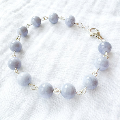Blue Lace Agate Gemstone Bracelet | Silver