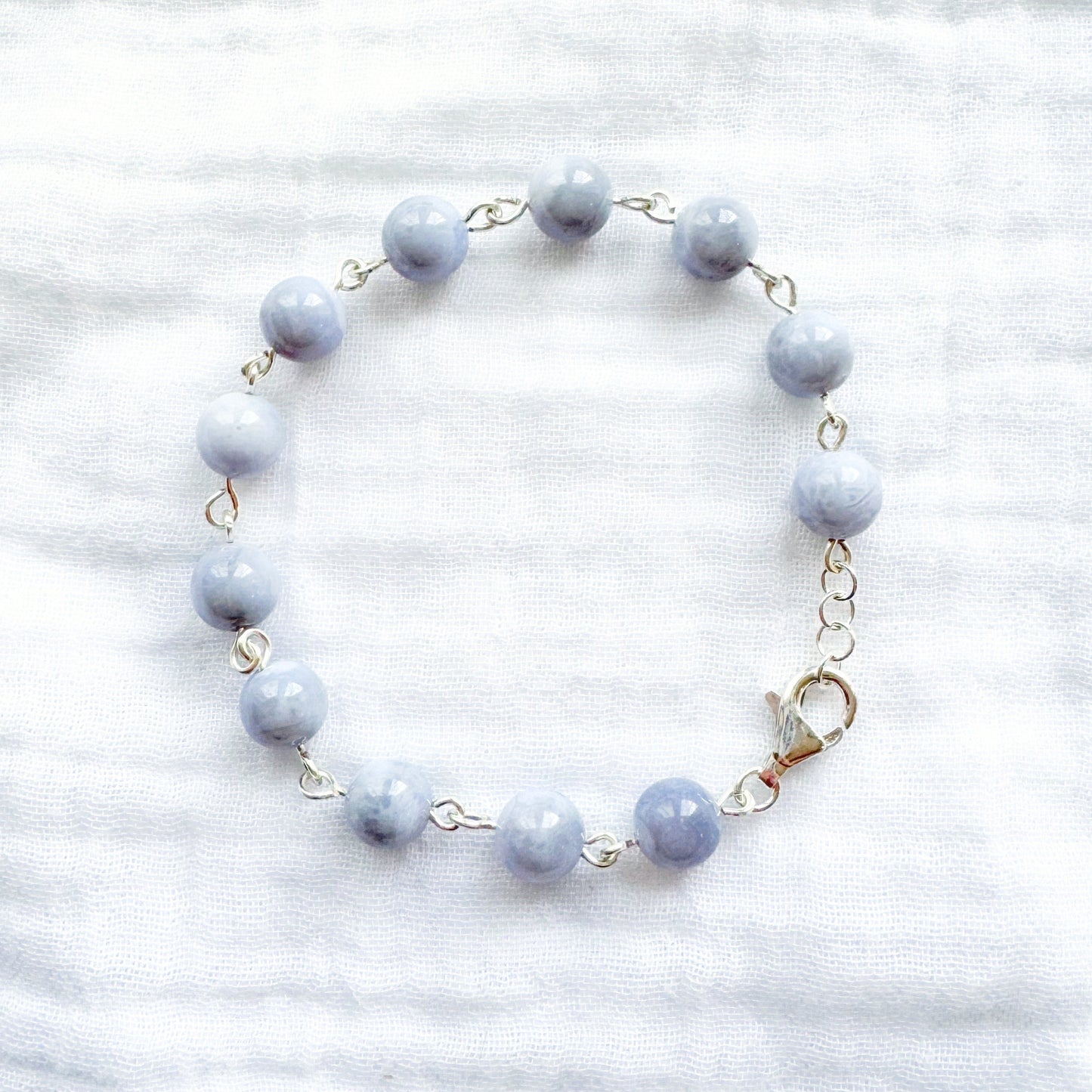 Blue Lace Agate Gemstone Bracelet | Silver