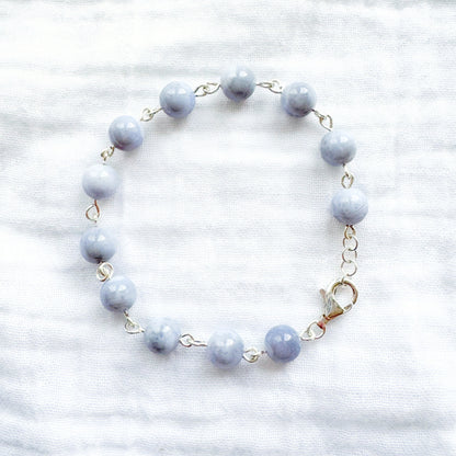 Blue Lace Agate Gemstone Bracelet | Silver