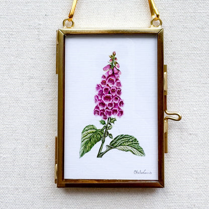 Foxglove Botanical Illustration Glass Frame Ornament