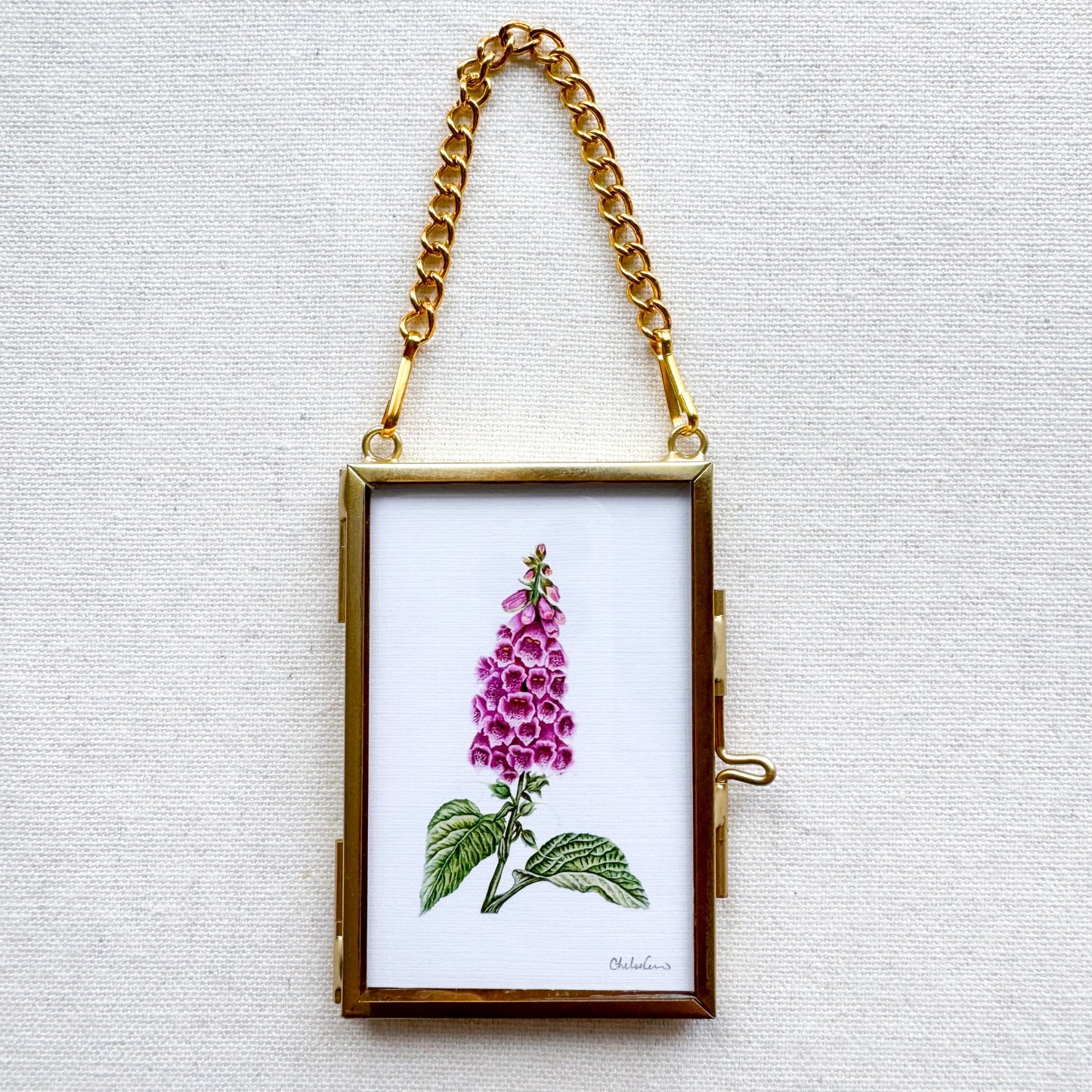Foxglove Botanical Illustration Glass Frame Ornament