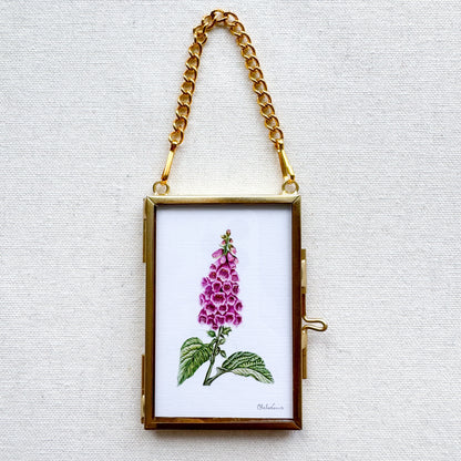 Foxglove Botanical Illustration Glass Frame Ornament