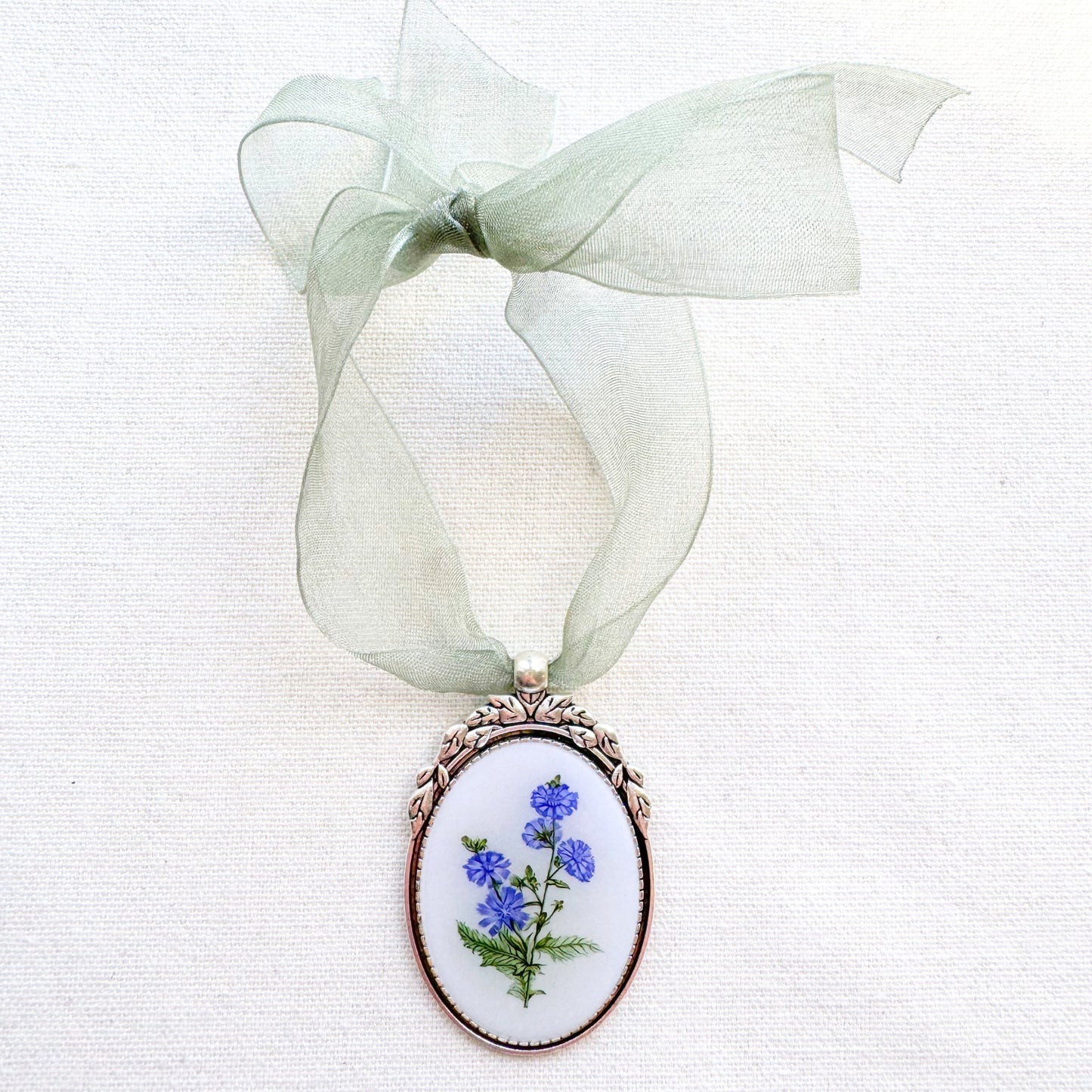 Chicory Botanical Illustration Oval Frame Ornament