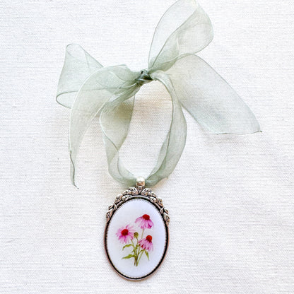 Purple Coneflower Botanical Illustration Oval Frame Ornament