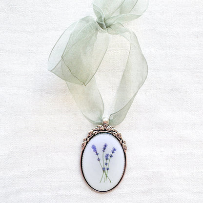 Lavender Botanical Illustration Oval Frame Ornament