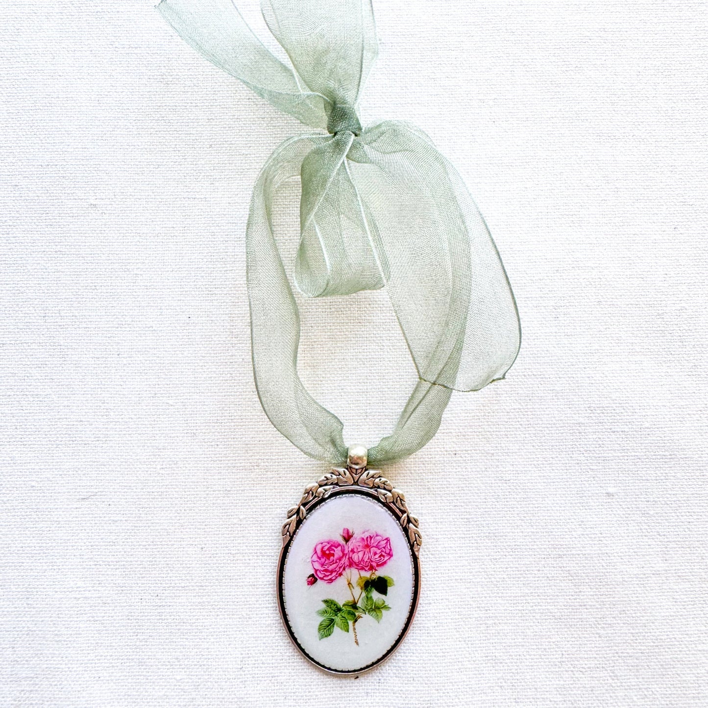 Rose Botanical Illustration Oval Frame Ornament