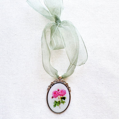 Rose Botanical Illustration Oval Frame Ornament