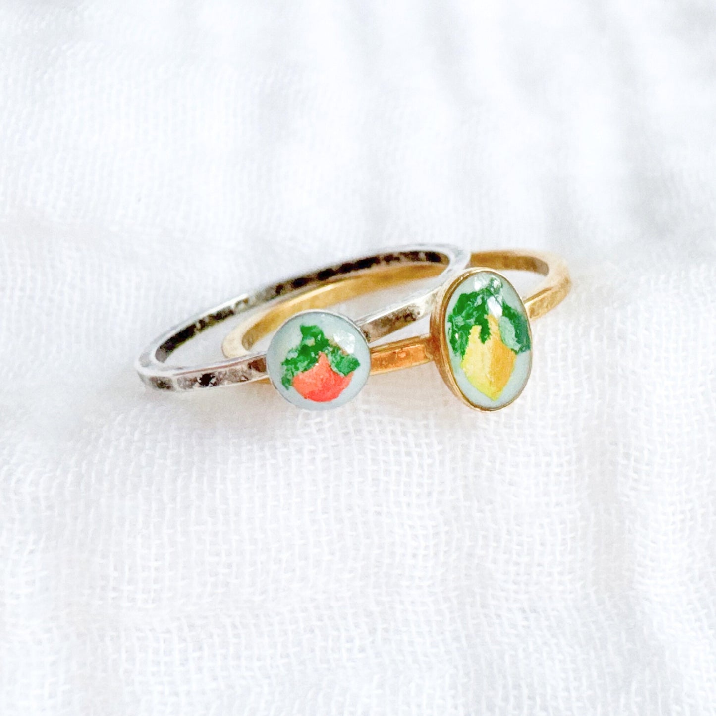 Hand-painted Botanical Lemon Ring | Gold