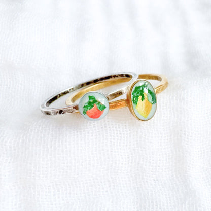 Hand-painted Botanical Lemon Ring | Gold