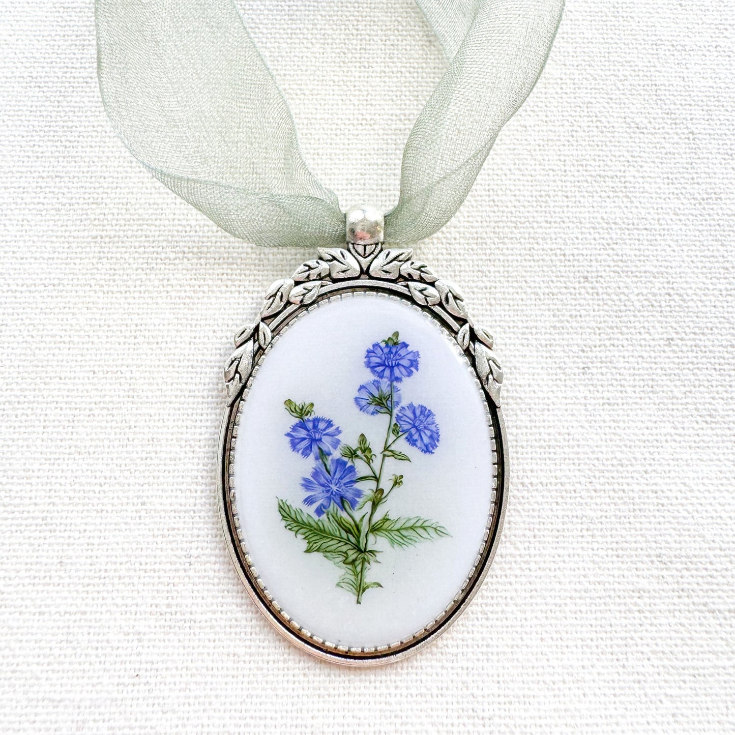 Chicory Botanical Illustration Oval Frame Ornament