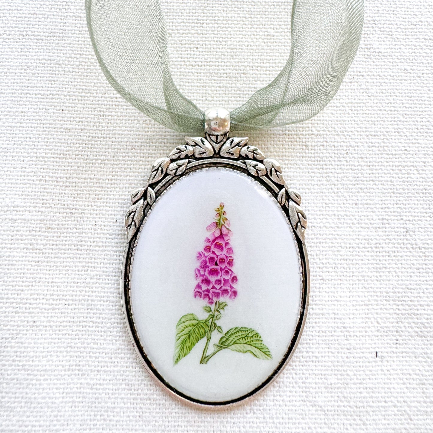 Foxglove Botanical Illustration Oval Frame Ornament