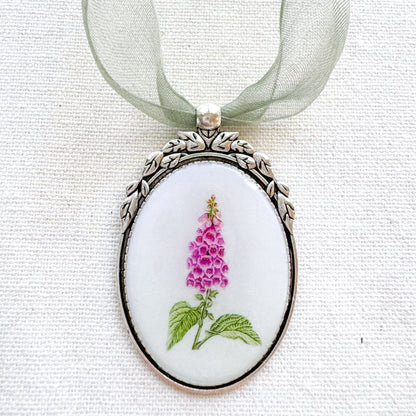 Foxglove Botanical Illustration Oval Frame Ornament