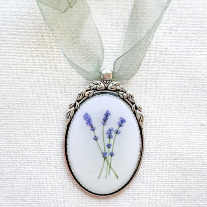 Lavender Botanical Illustration Oval Frame Ornament