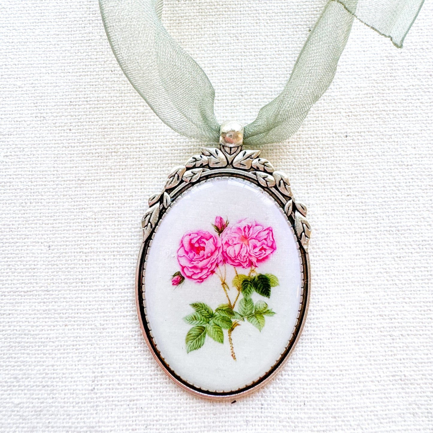 Rose Botanical Illustration Oval Frame Ornament
