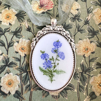 Chicory Botanical Illustration Oval Frame Ornament