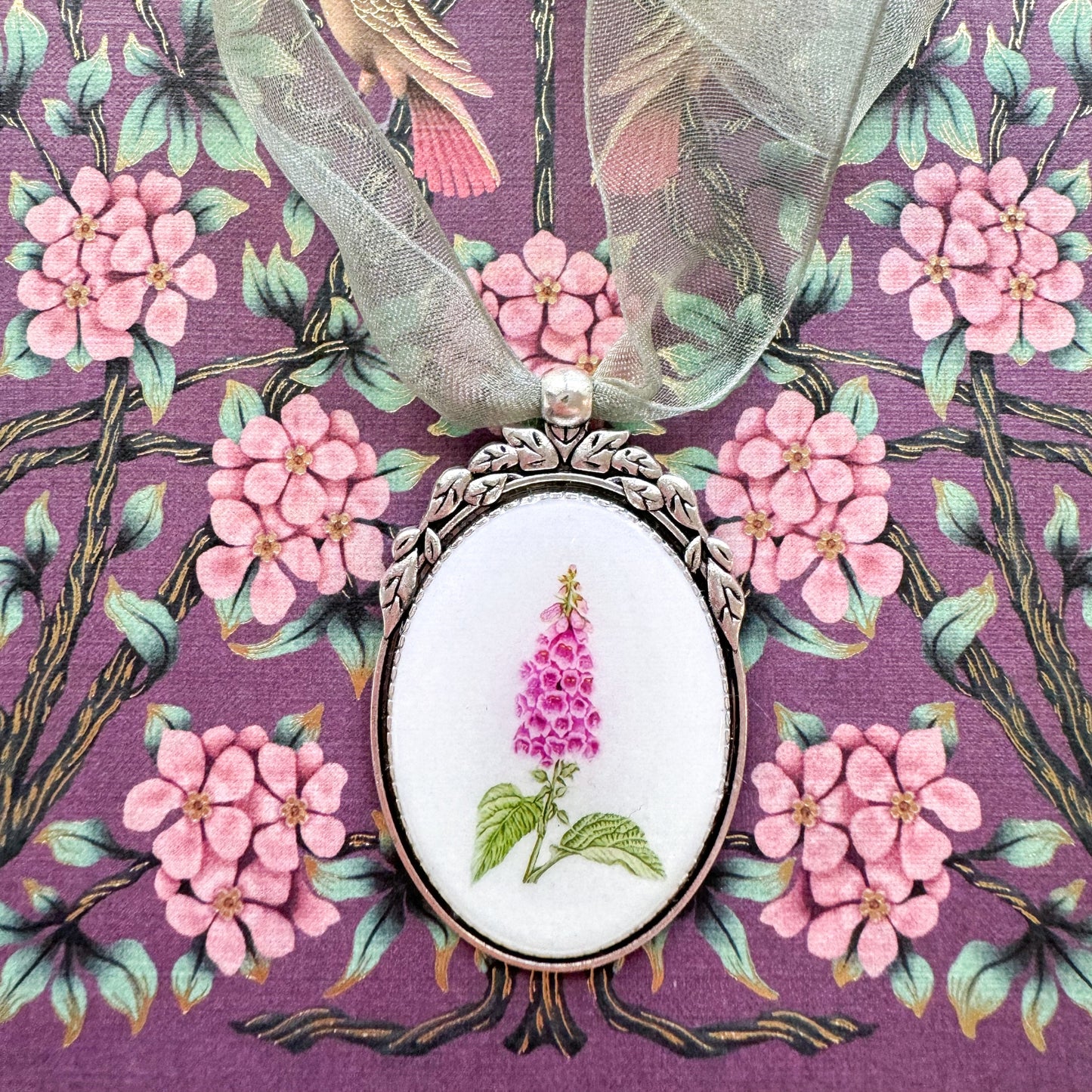 Foxglove Botanical Illustration Oval Frame Ornament