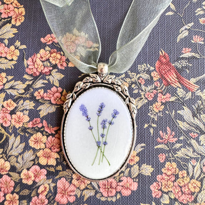 Lavender Botanical Illustration Oval Frame Ornament