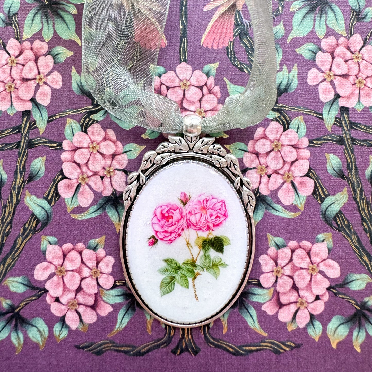 Rose Botanical Illustration Oval Frame Ornament