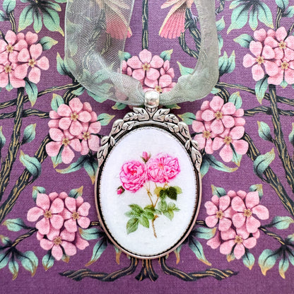 Rose Botanical Illustration Oval Frame Ornament