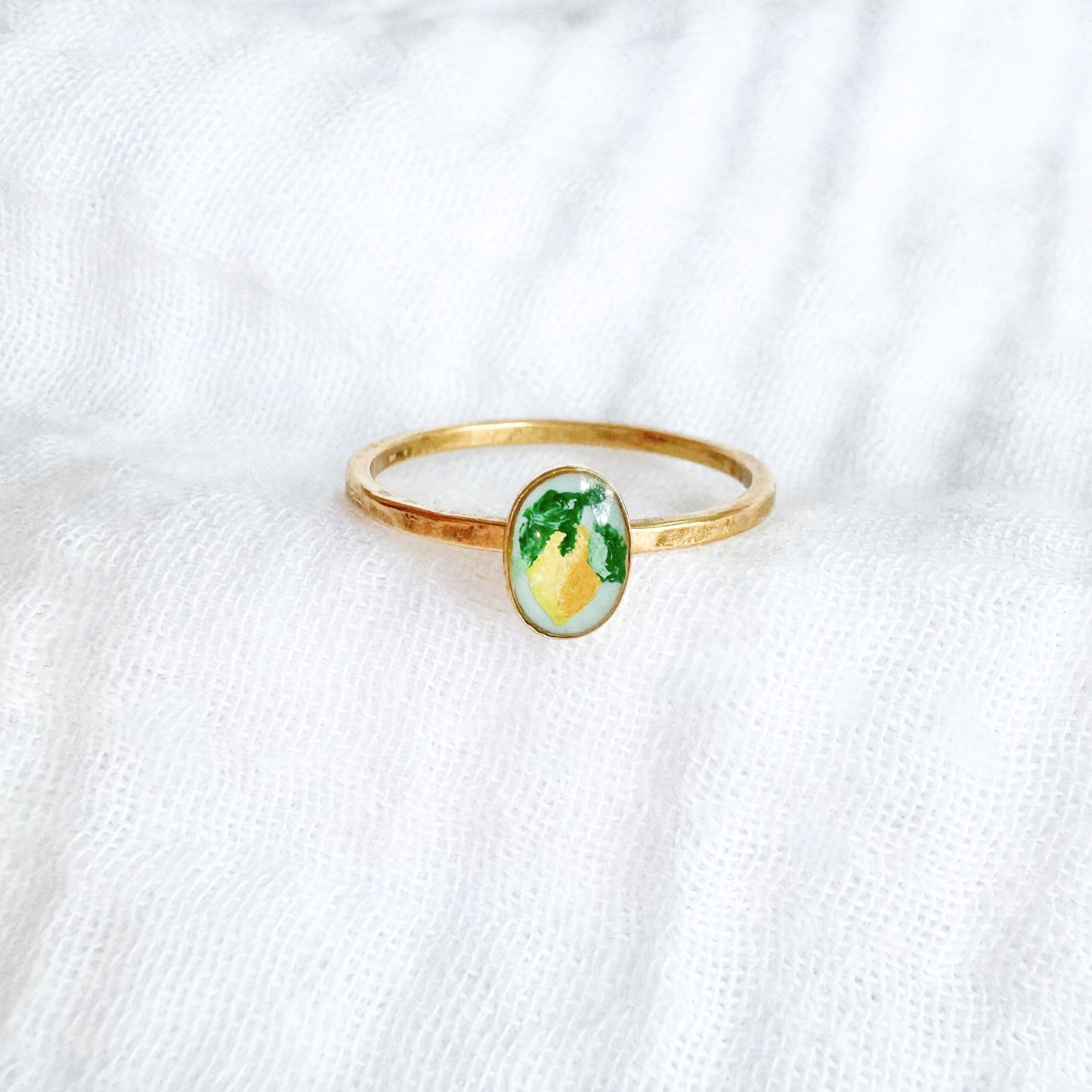 Hand-painted Botanical Lemon Ring | Gold