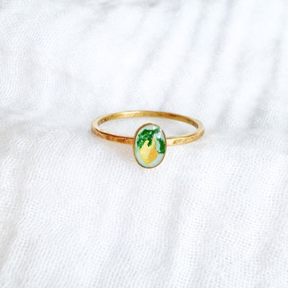 Hand-painted Botanical Lemon Ring | Gold