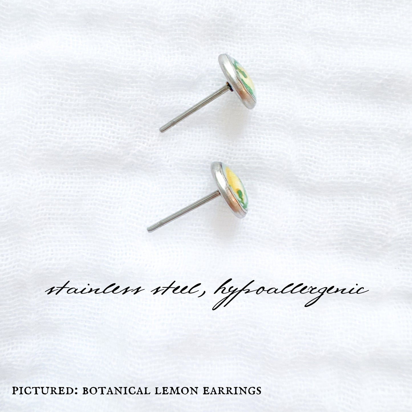 Hand-painted Botanical Lemon Earrings | Silver