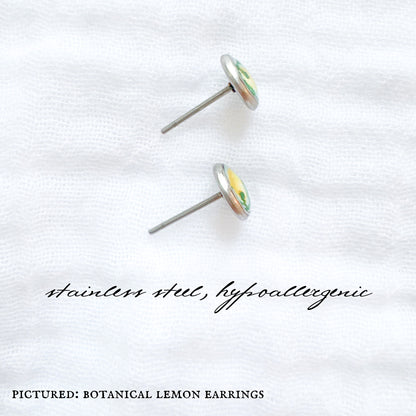 Hand-painted Botanical Lemon Earrings | Silver