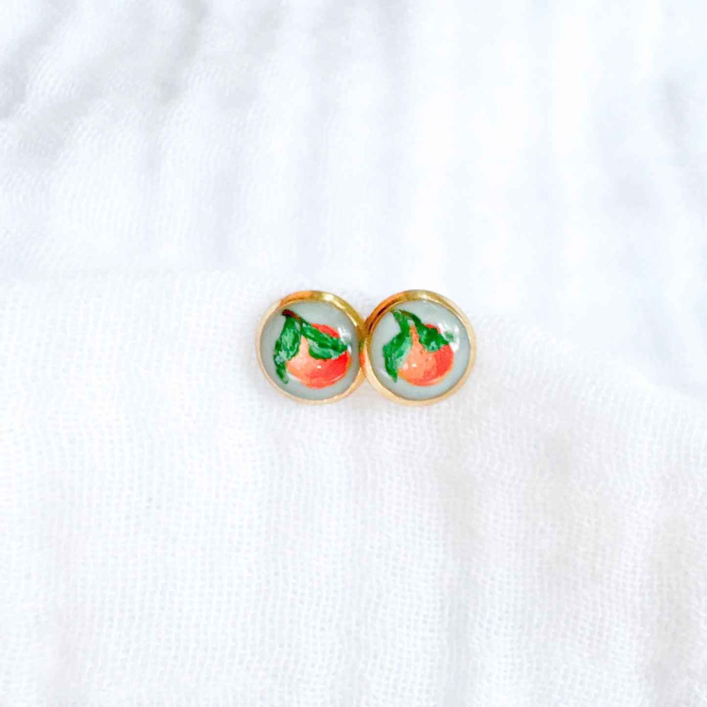 Hand-painted Botanical Orange Earrings | Gold